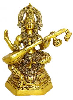 Brass Sarawathi Statue 12"